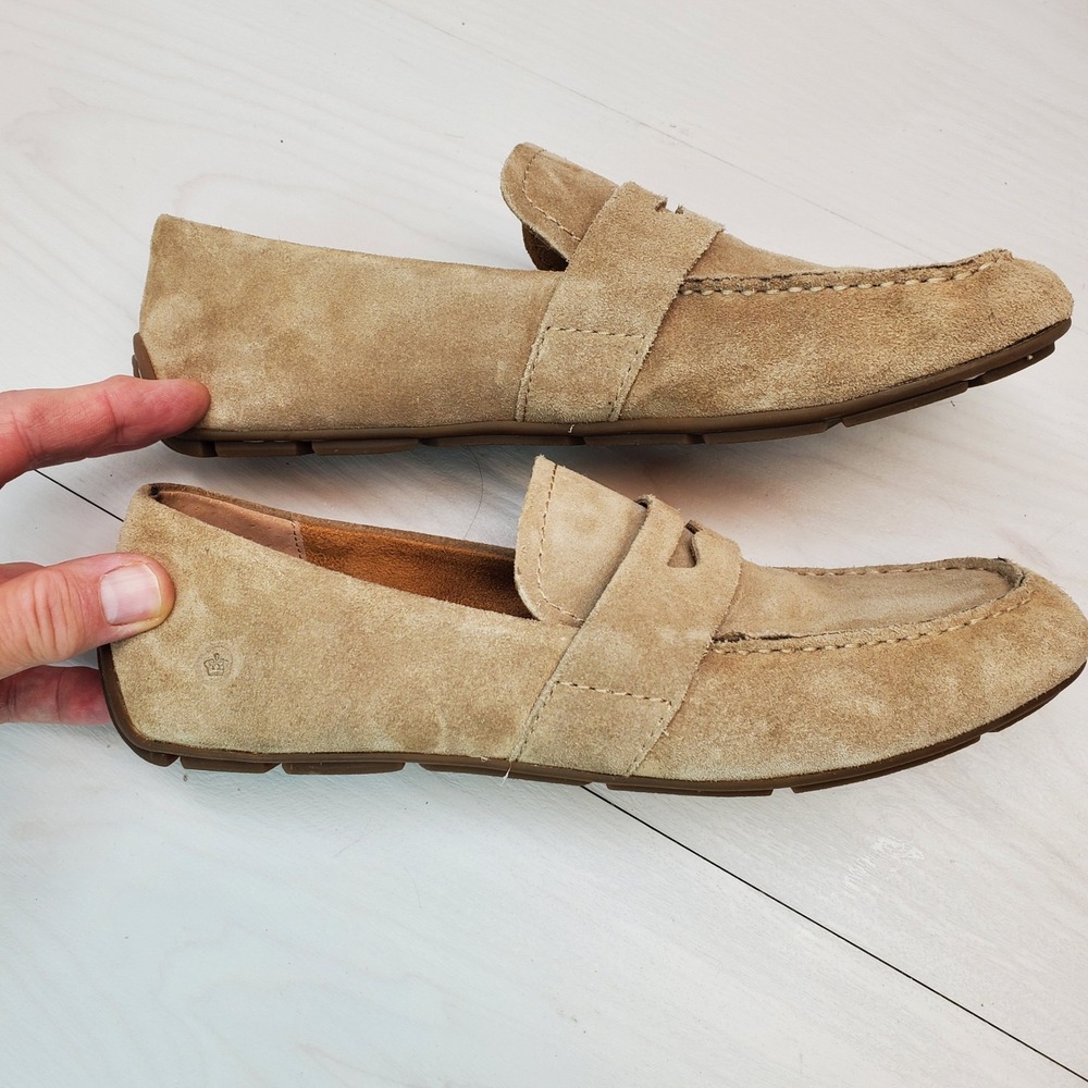 Born Khelda Tan Suede Penny Loafers Womens 9M Driving Mocs Quiet Luxury Preppy - Picture 4 of 9